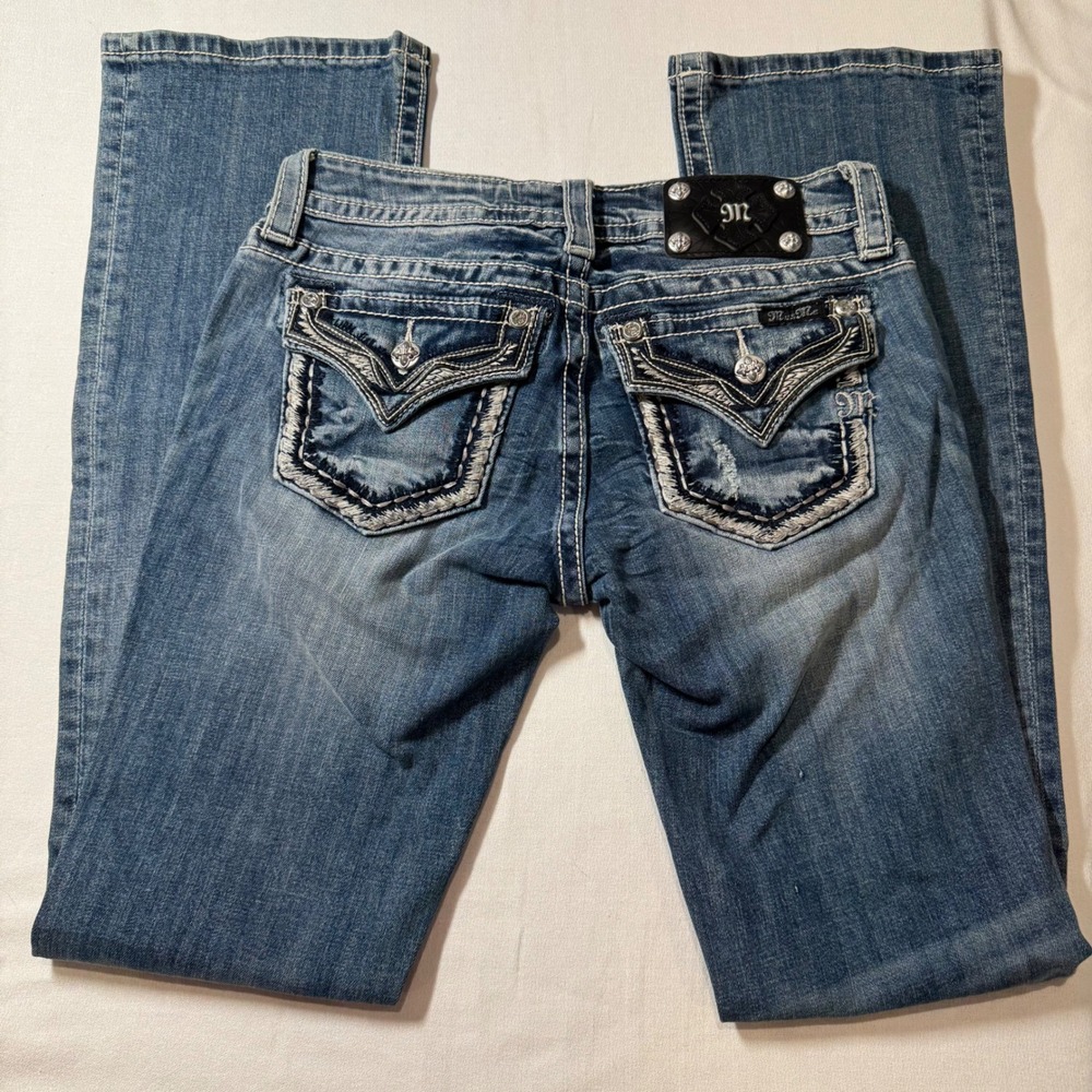 Y2K Western Low Rise Women Size 27 Miss Me Signature Bootcut Jeans Embellished - Picture 1 of 12
